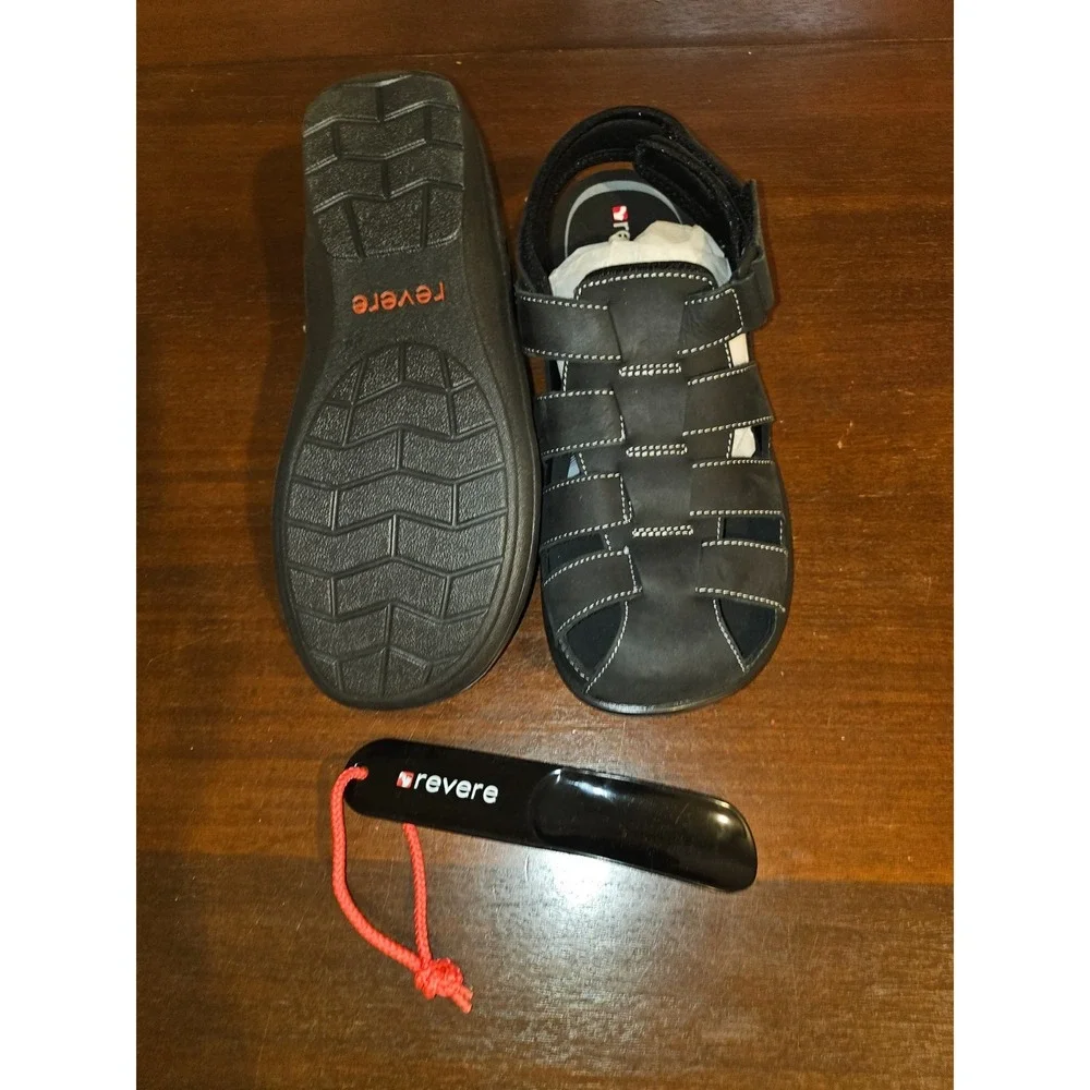 Revere Amsterdam Men's Removable‎ Footbed Sandal Black Size 44 US 10
